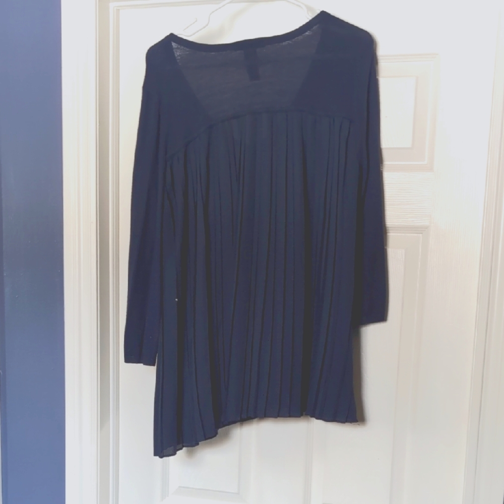 Lane Bryant Navy Sweater With Pleated Chiffon Back